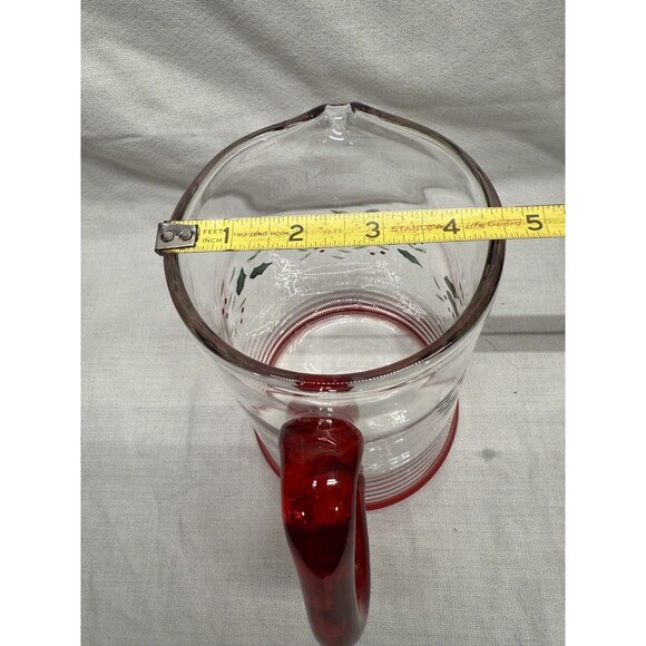 Pfaltzgraff Winterberry Pitcher red & clear etched glass holly holiday 8.75” - Picture 13 of 16